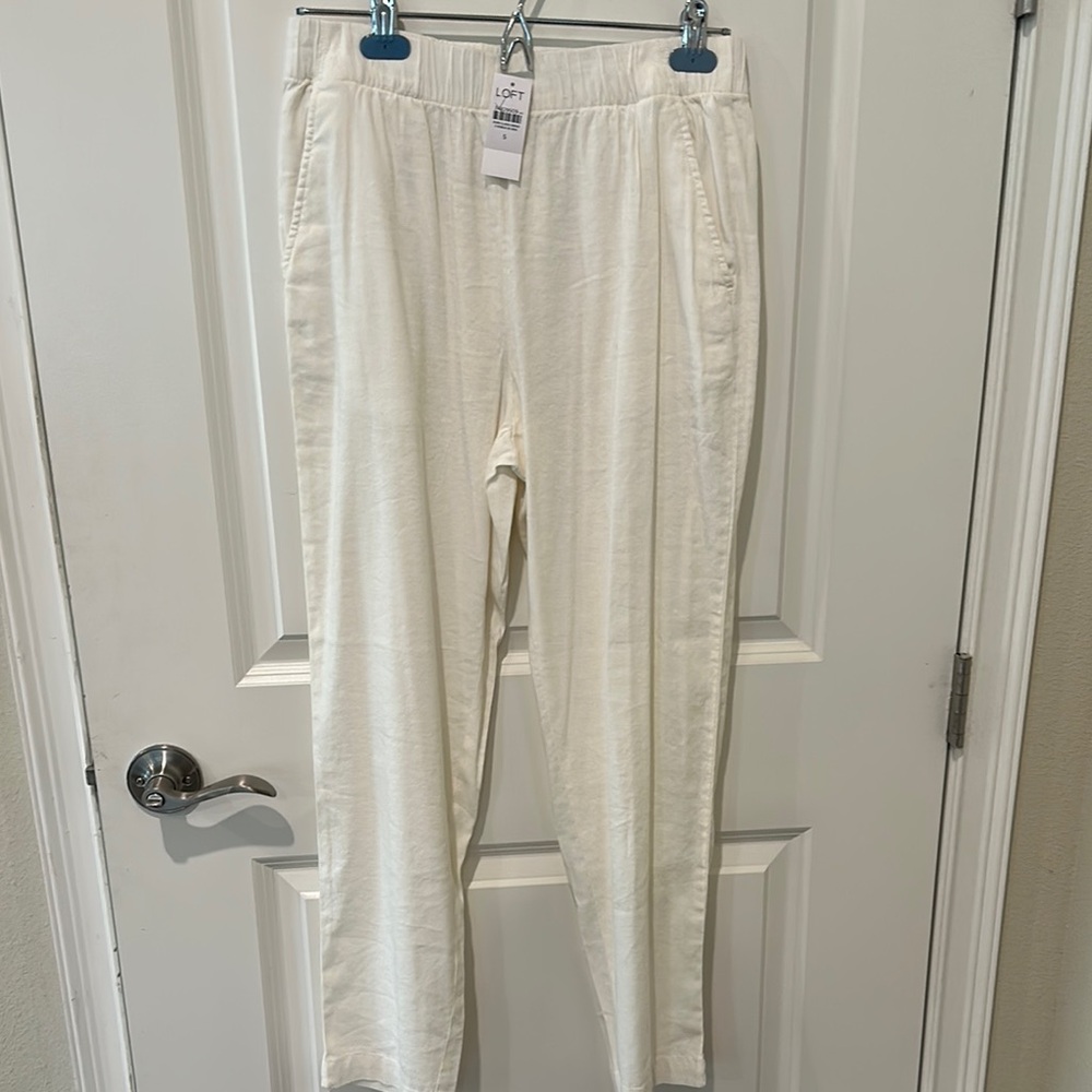 LOFT NWT Misses Cream Colored/Off White Pull On Linen Blend Pants Size S